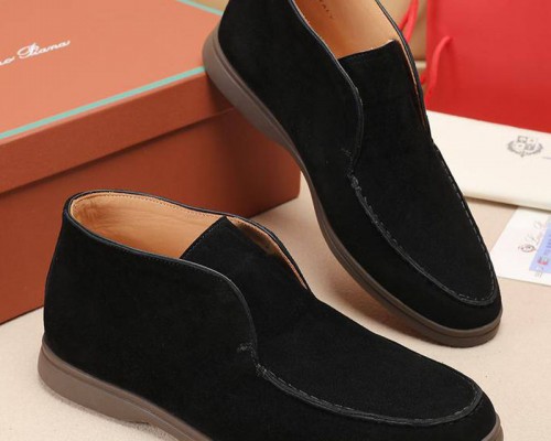 Замшевые лоферы с меховой стелькой Loro Piana Open Walk - Black