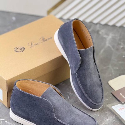 Замшевые лоферы с меховой стелькой Loro Piana Open Walk - Blue