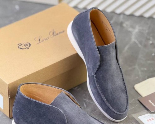 Замшевые лоферы с меховой стелькой Loro Piana Open Walk - Blue