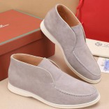 Замшевые лоферы с меховой стелькой Loro Piana Open Walk - Grey