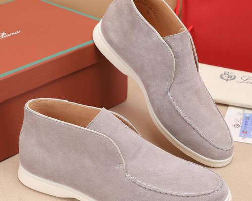 Замшевые лоферы с меховой стелькой Loro Piana Open Walk - Grey