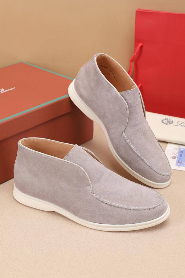 Замшевые лоферы с меховой стелькой Loro Piana Open Walk - Grey