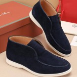 Замшевые лоферы с меховой стелькой Loro Piana Open Walk - Navy