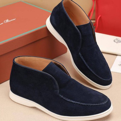 Замшевые лоферы с меховой стелькой Loro Piana Open Walk - Navy