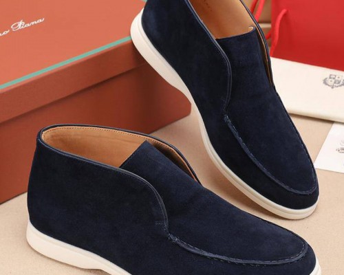 Замшевые лоферы с меховой стелькой Loro Piana Open Walk - Navy