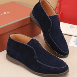 Замшевые лоферы с меховой стелькой Loro Piana Open Walk - Navy