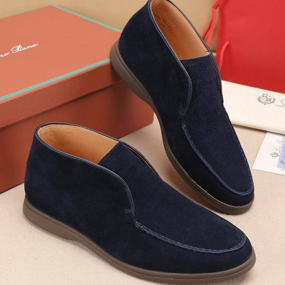 Замшевые лоферы с меховой стелькой Loro Piana Open Walk - Navy