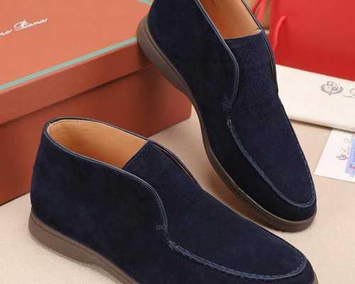 Замшевые лоферы с меховой стелькой Loro Piana Open Walk - Navy