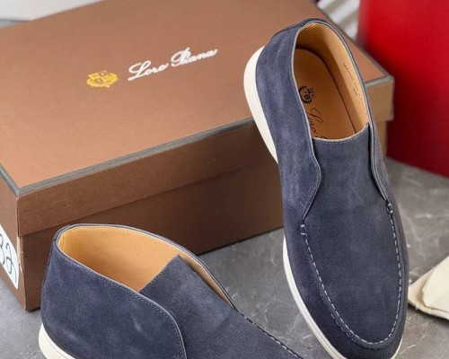 Замшевые лоферы с меховой стелькой Loro Piana Open Walk - Navy