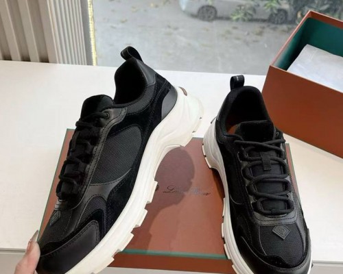 Женские кожаные кроссовки Loro Piana Premium - Black