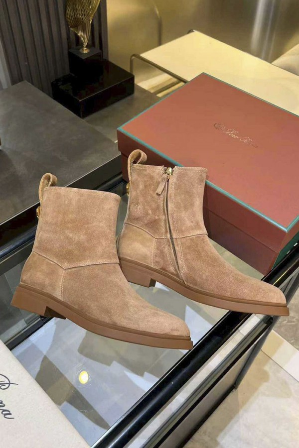Женские замшевые сапоги Loro Piana premium - Beige