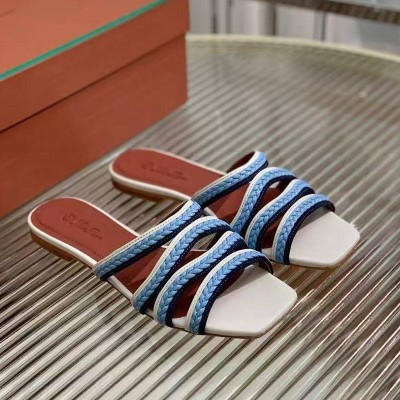 Женские кожаные шлёпанцы Loro Piana Premium