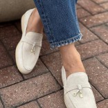 Женские замшевые лоферы Loro Piana Open Walk - Beige