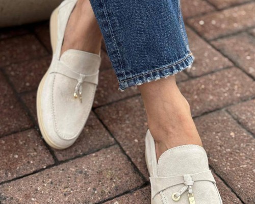 Женские замшевые лоферы Loro Piana Open Walk - Beige