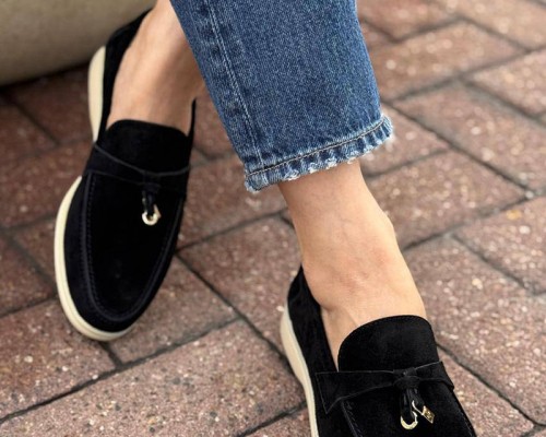 Женские замшевые лоферы Loro Piana Open Walk - Black