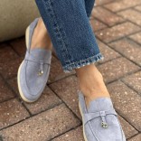 Женские замшевые лоферы Loro Piana Open Walk - Blue