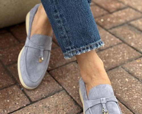 Женские замшевые лоферы Loro Piana Open Walk - Blue