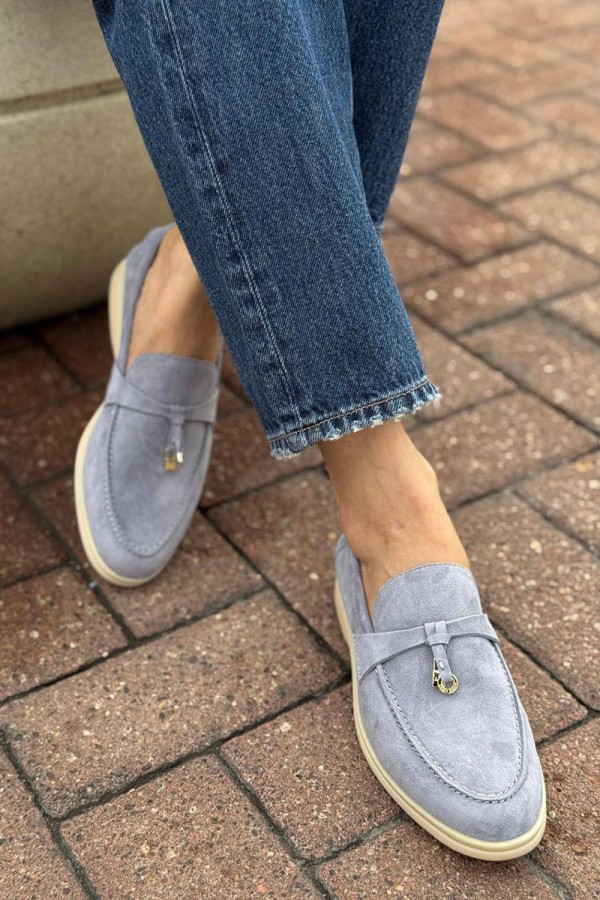 Женские замшевые лоферы Loro Piana Open Walk - Blue