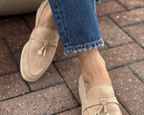 Женские замшевые лоферы Loro Piana Open Walk - Brown