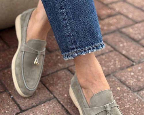 Женские замшевые лоферы Loro Piana Open Walk - Grey