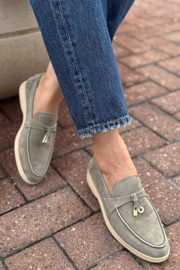 Женские замшевые лоферы Loro Piana Open Walk - Grey