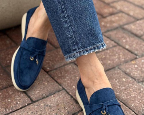 Женские замшевые лоферы Loro Piana Open Walk - Navy