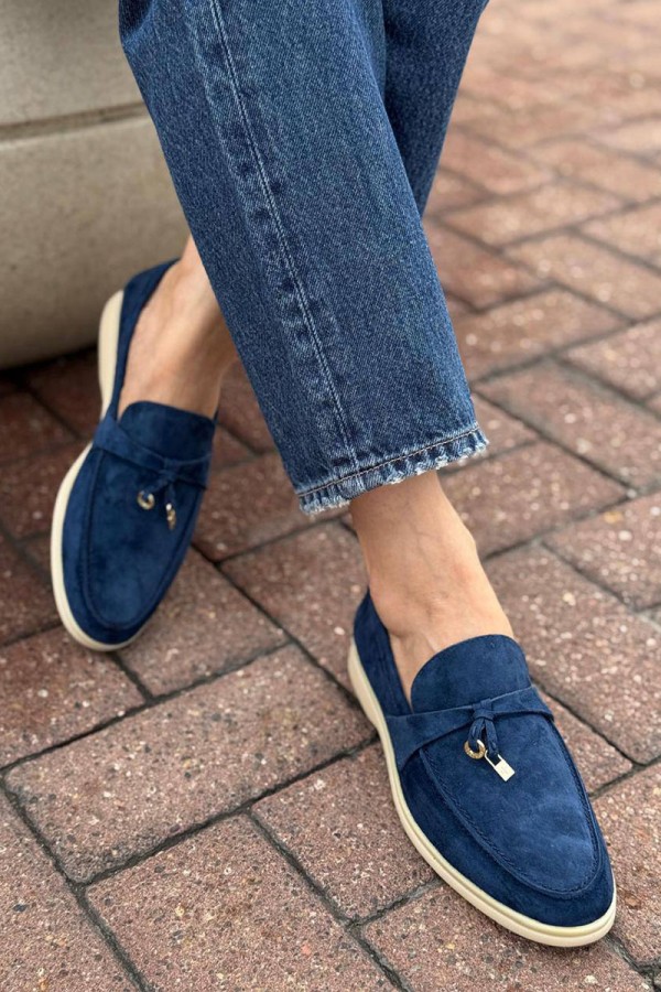 Женские замшевые лоферы Loro Piana Open Walk - Navy
