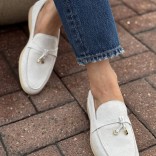 Женские замшевые лоферы Loro Piana Open Walk - White