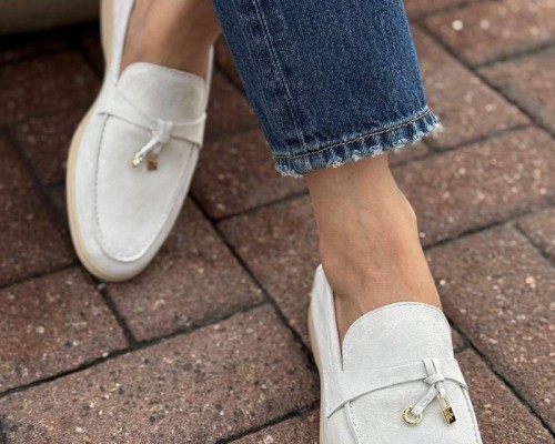 Женские замшевые лоферы Loro Piana Open Walk - White