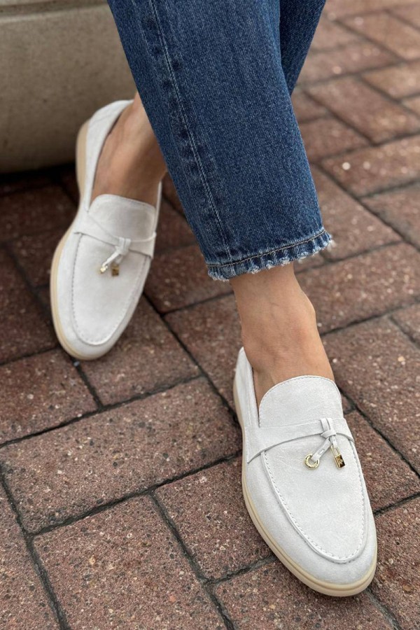 Женские замшевые лоферы Loro Piana Open Walk - White