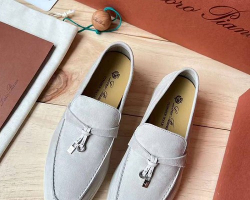Женские замшевые лоферы Loro Piana Open Walk Premium - Grey