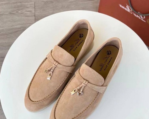 Женские замшевые лоферы Loro Piana Open Walk Premium - Beige