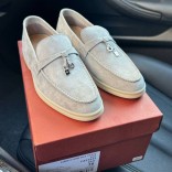 Женские замшевые лоферы Loro Piana Open Walk - Grey