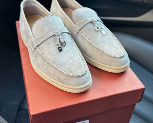 Женские замшевые лоферы Loro Piana Open Walk - Grey