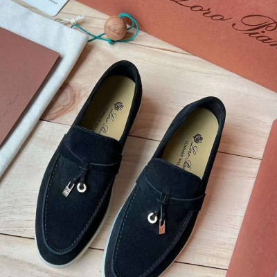 Женские замшевые лоферы Loro Piana Open Walk Premium - Black