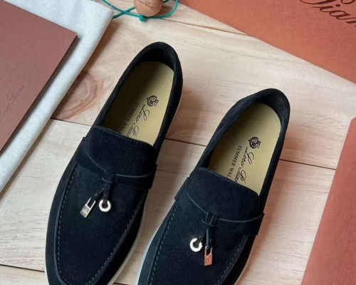 Женские замшевые лоферы Loro Piana Open Walk Premium - Black