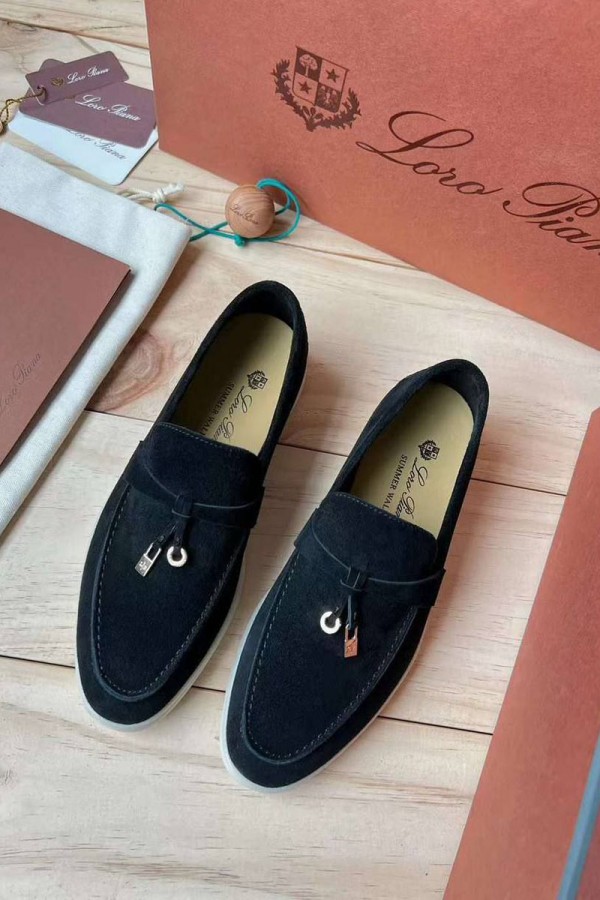 Женские замшевые лоферы Loro Piana Open Walk Premium - Black