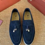 Женские замшевые лоферы Loro Piana Open Walk Premium - Navy