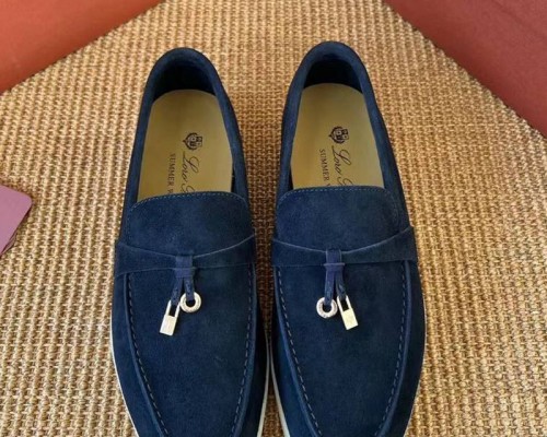 Женские замшевые лоферы Loro Piana Open Walk Premium - Navy