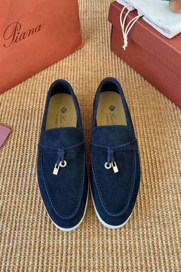 Женские замшевые лоферы Loro Piana Open Walk Premium - Navy