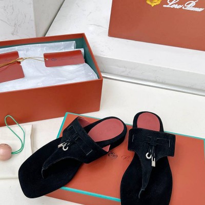 Женские замшевые шлёпанцы Loro Piana Premium - Black