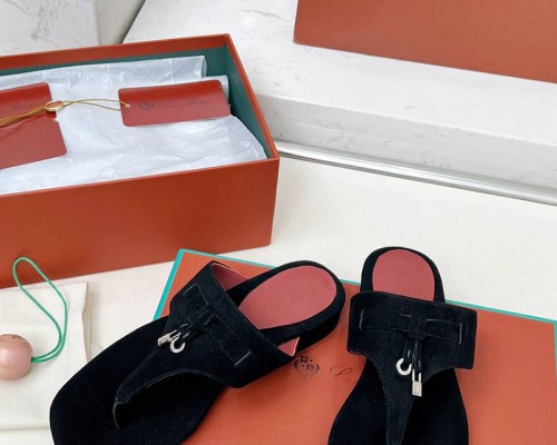 Женские замшевые шлёпанцы Loro Piana Premium - Black