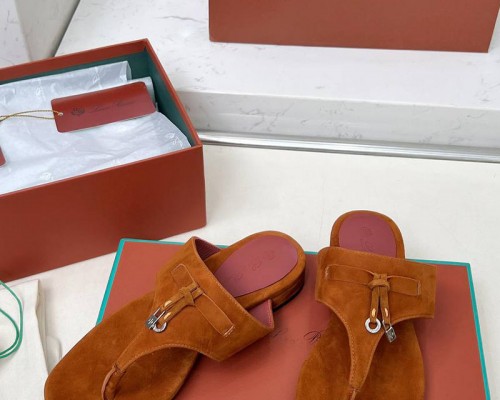 Женские замшевые шлёпанцы Loro Piana Premium - Brown