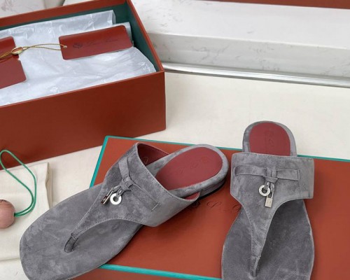 Женские замшевые шлёпанцы Loro Piana Premium - Grey