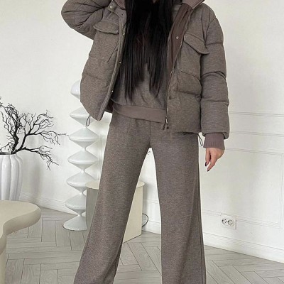 Женский костюм тройка на флисе Loro Piana premium - Brown