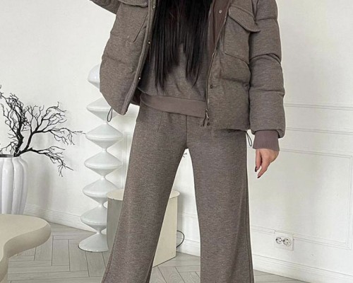 Женский костюм тройка на флисе Loro Piana premium - Brown